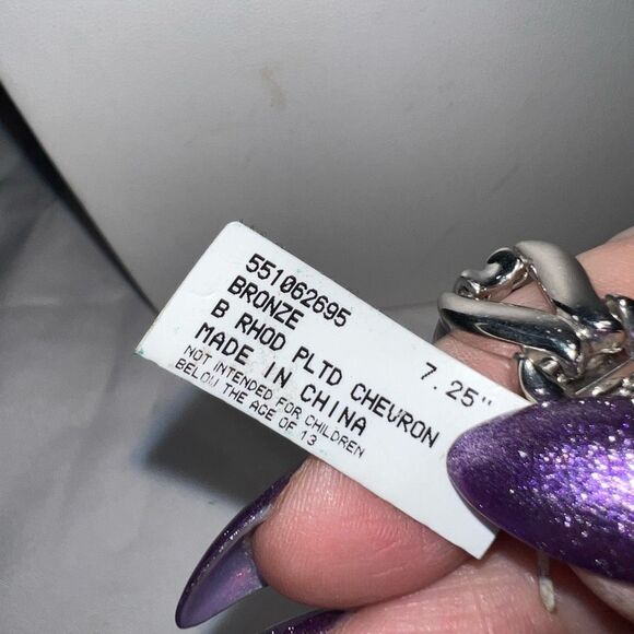 Rhodium Plated Bronze Chevron Link With Double Lock Bracelet - Picture 5 of 7